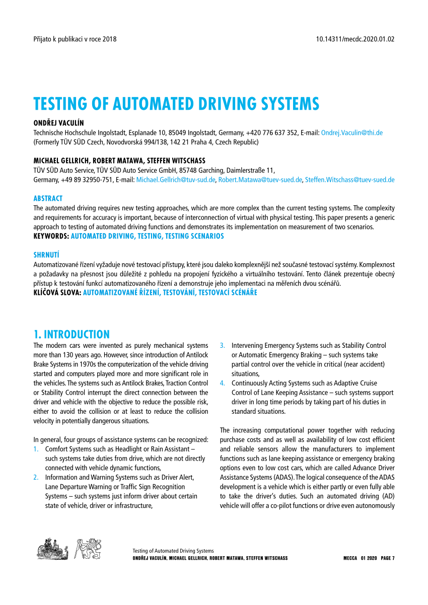 (PDF) Testing of Automated Driving Systems