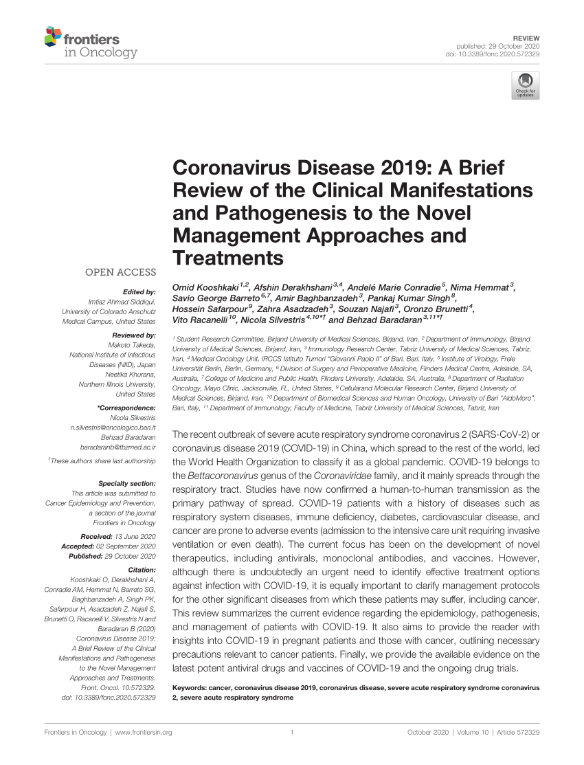 PDF) Coronavirus Disease 2019: A Brief Review of the Clinical 