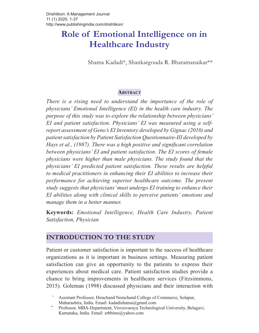 essay on emotional intelligence in healthcare