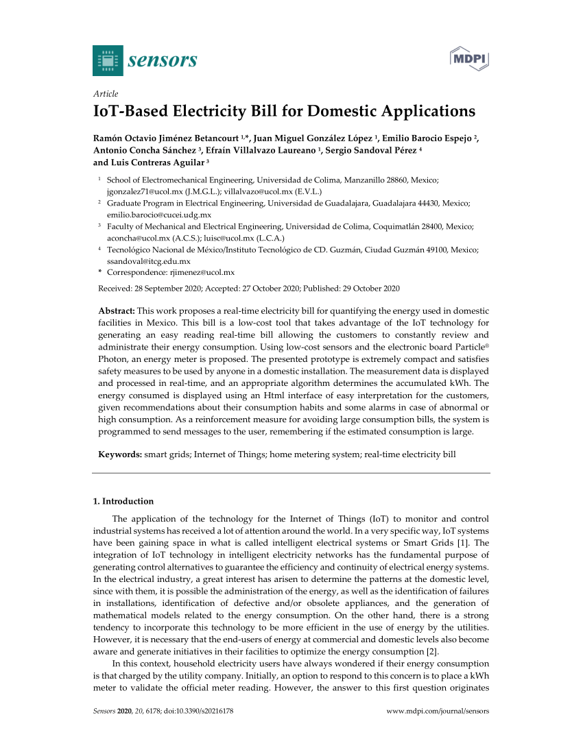 Pdf Iot Based Electricity Bill For Domestic Applications