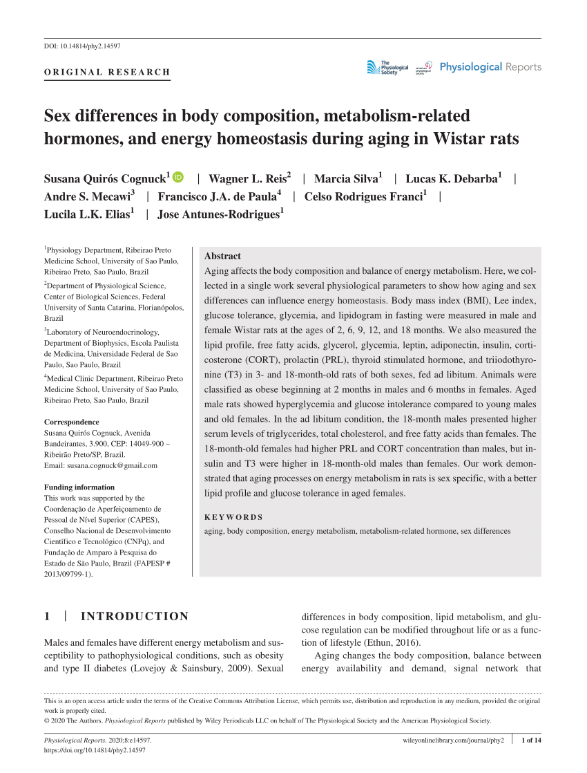 Pdf Sex Differences In Body Composition Metabolism Related Hormones And Energy Homeostasis 9559