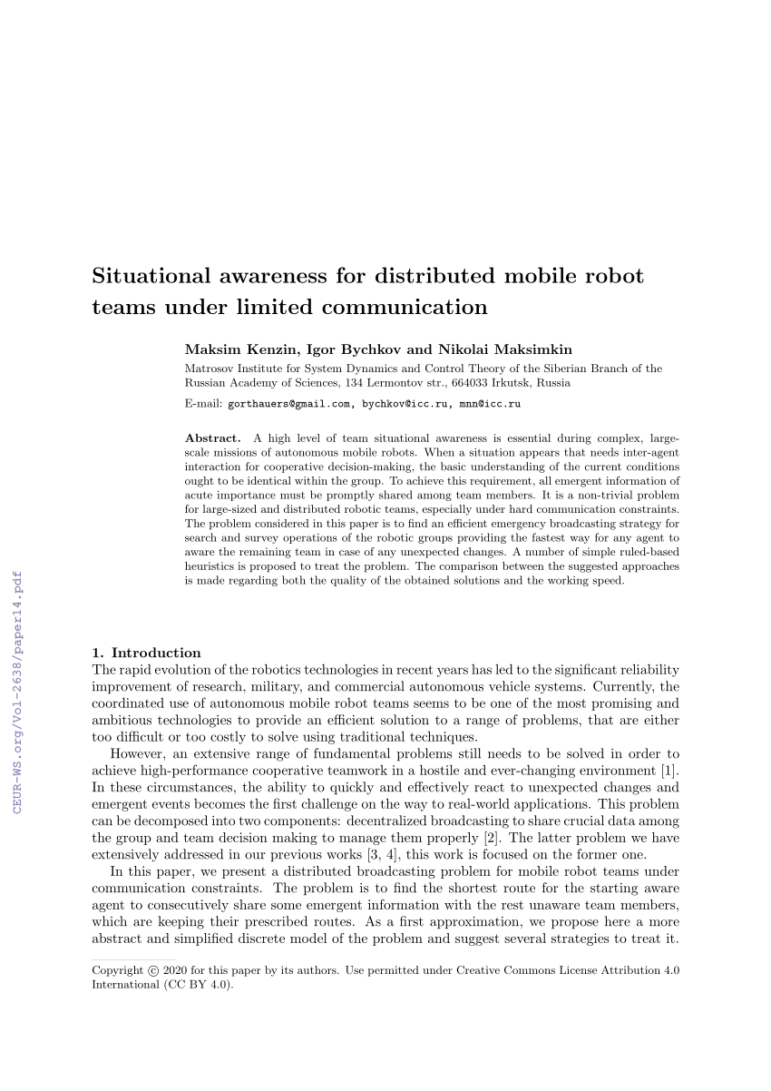 Pdf Situational Awareness For Distributed Mobile Robot Teams Under Limited Communication