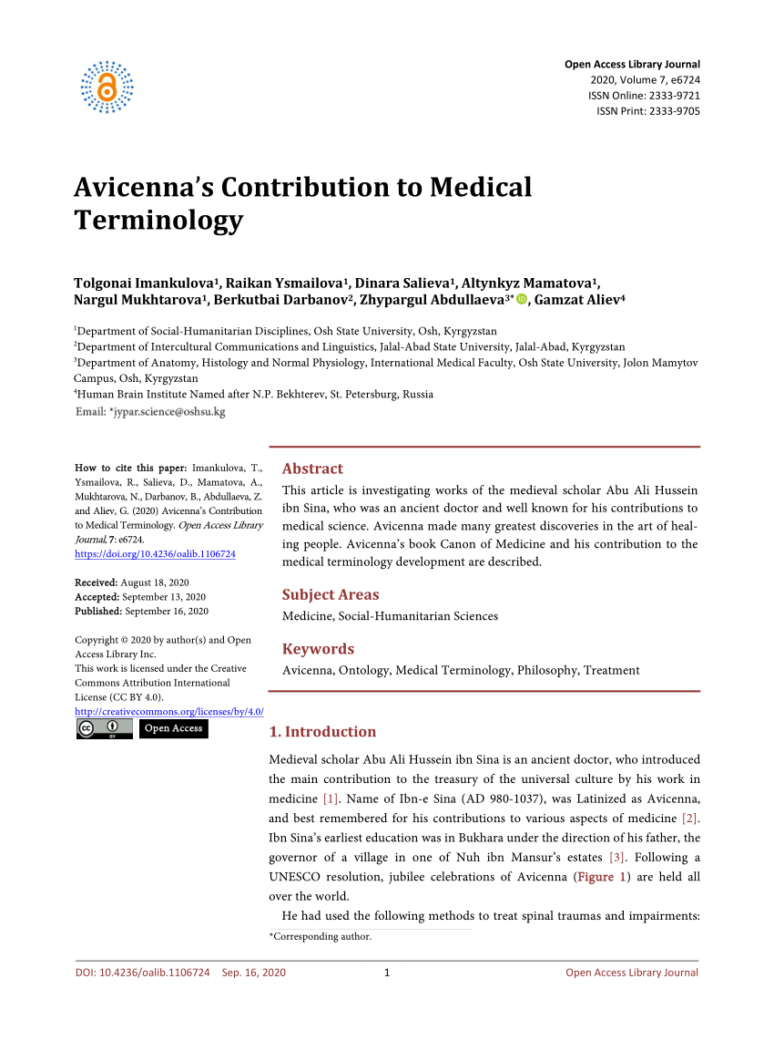 PDF Avicenna s Contribution to Medical Terminology