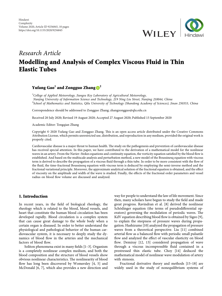 PDF) Modelling and Analysis of Complex Viscous Fluid in Thin 