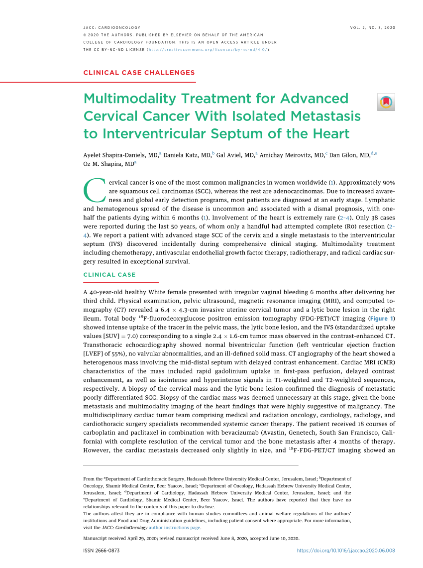 Pdf Multimodality Treatment For Advanced Cervical Cancer With Isolated Metastasis To Interventricular Septum Of The Heart