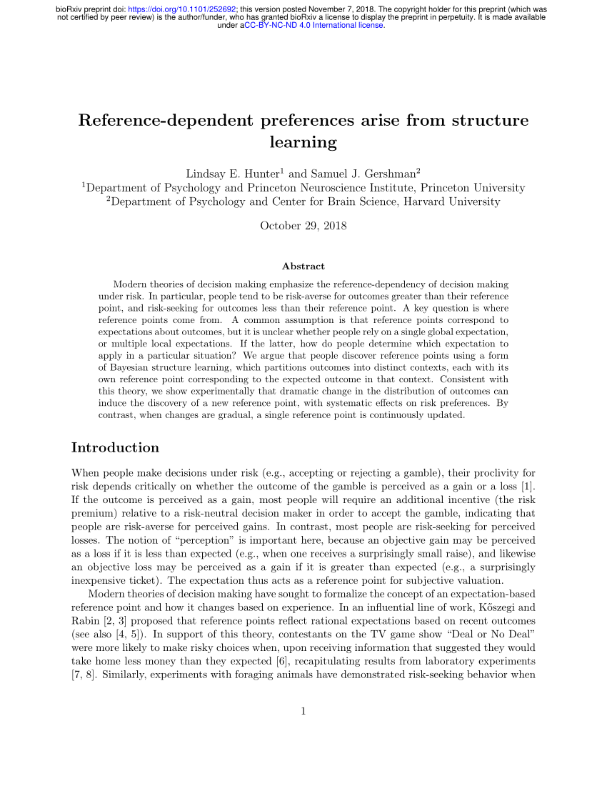PDF) Reference-dependent preferences arise from structure learning