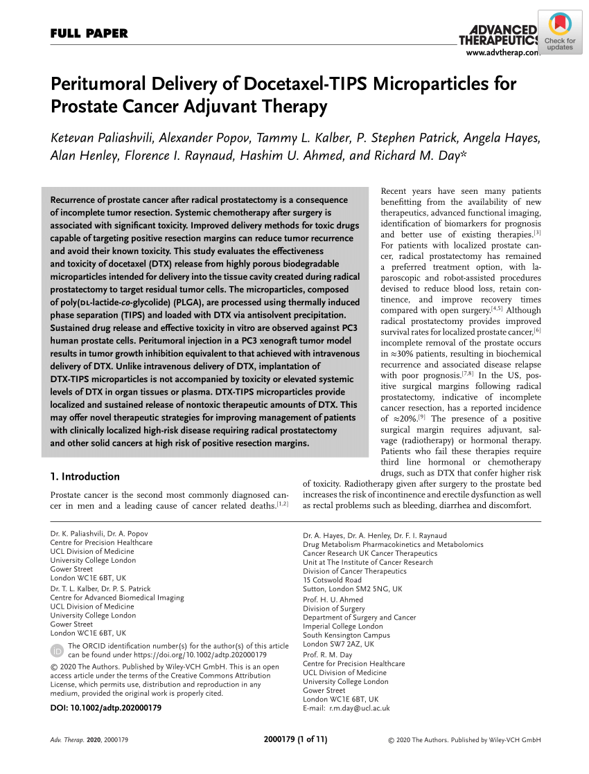 (PDF) Peritumoral Delivery of Docetaxel‐TIPS