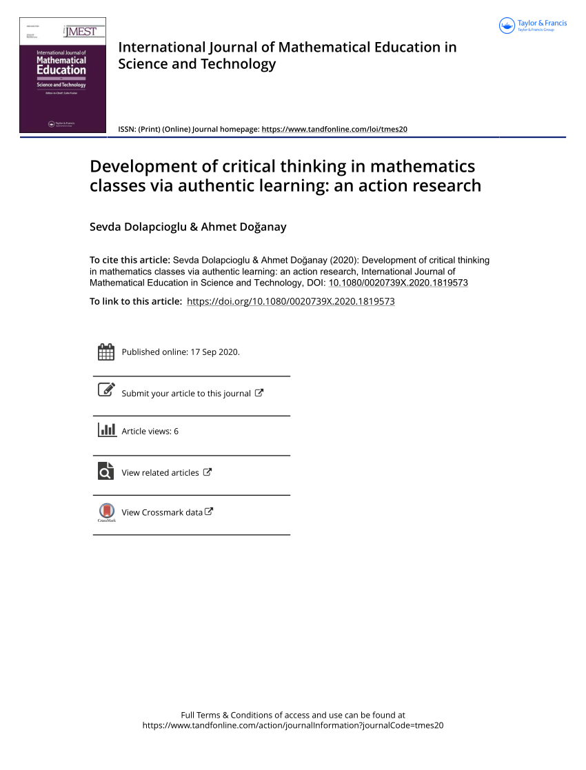 critical thinking in mathematics perspectives and challenges