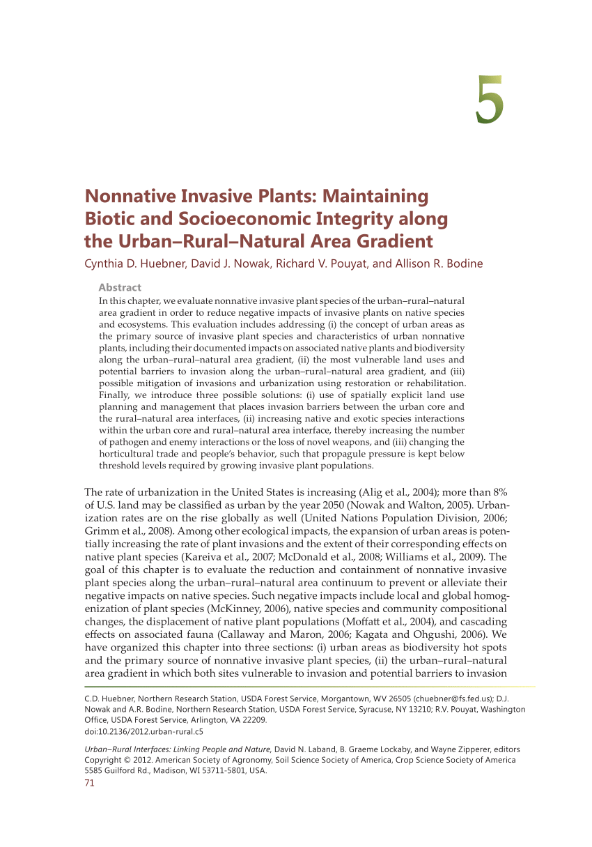 PDF) Nonnative Invasive Plants Maintaining Biotic and Socioeconomic Integrity along the Urban-Rural-Natural Area Gradient bild