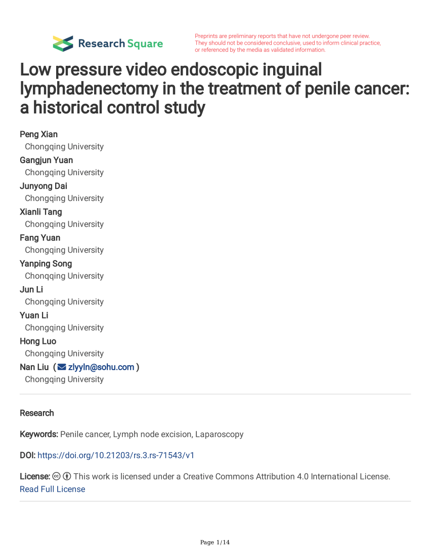 Pdf Low Pressure Video Endoscopic Inguinal Lymphadenectomy In The Treatment Of Penile Cancer 