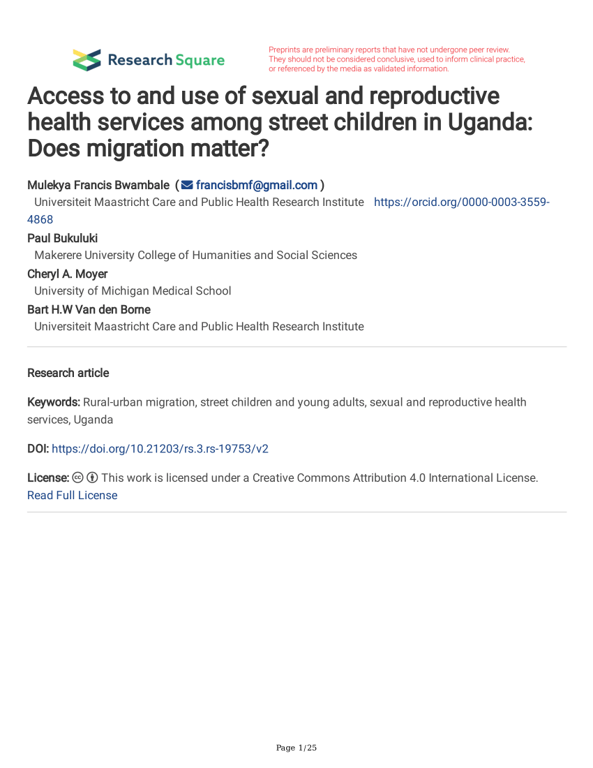 PDF Access to and use of sexual and reproductive health services