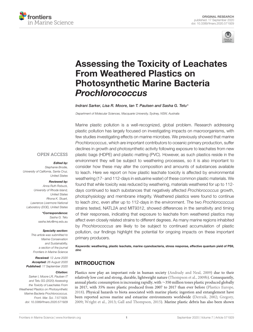(PDF) Assessing the Toxicity of Leachates From Weathered Plastics on ...