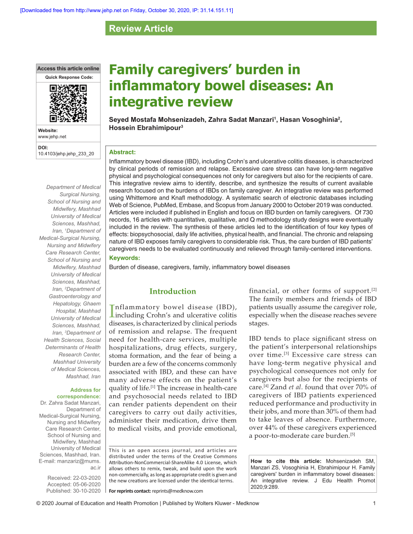PDF) Family caregivers' burden bowel diseases: An review