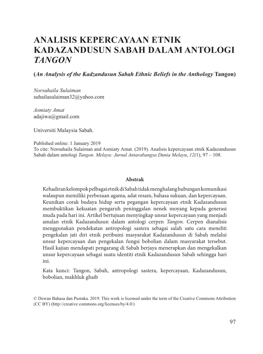 Pdf Analisis Kepercayaan Kadazandusun Dalam Tangon