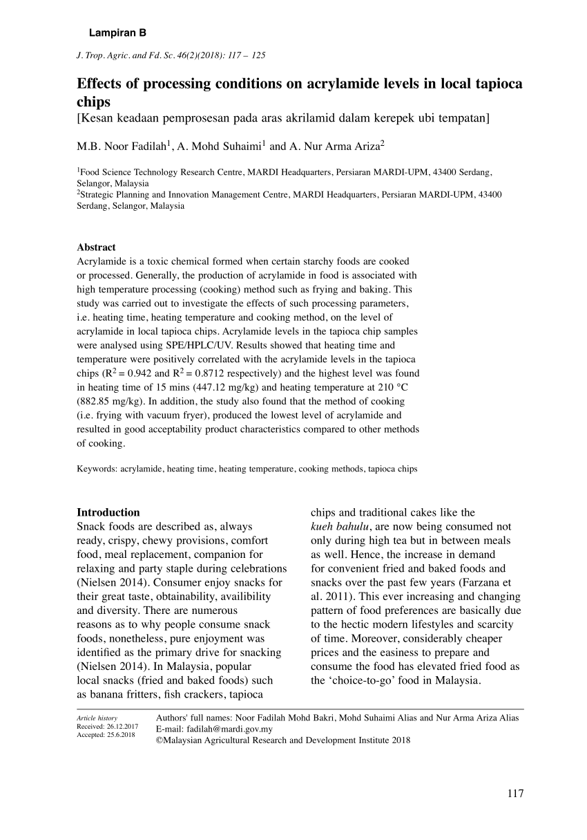 Relationship between colour (E-value) and acrylamide content in 