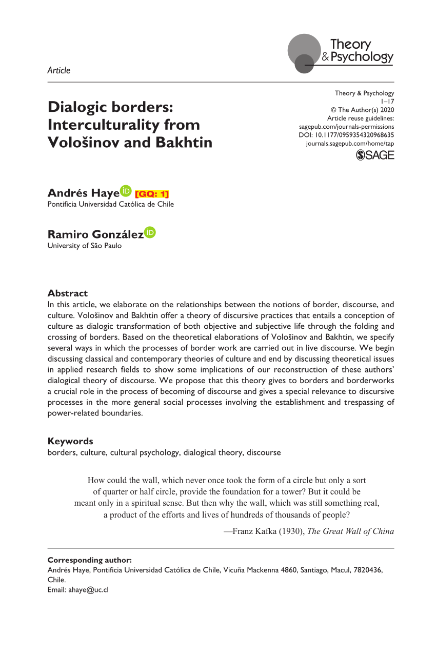 PDF Dialogic borders Interculturality from Volo inov and Bakhtin