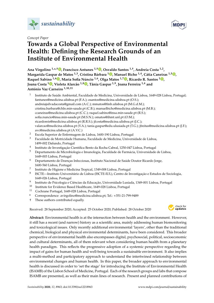 Pdf Towards A Global Perspective Of Environmental Health Defining The Research Grounds Of An Institute Of Environmental Health