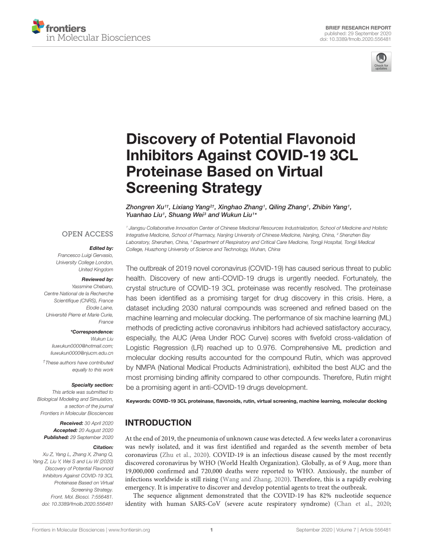 PDF) Discovery of Potential Flavonoid Inhibitors Against COVID-19 