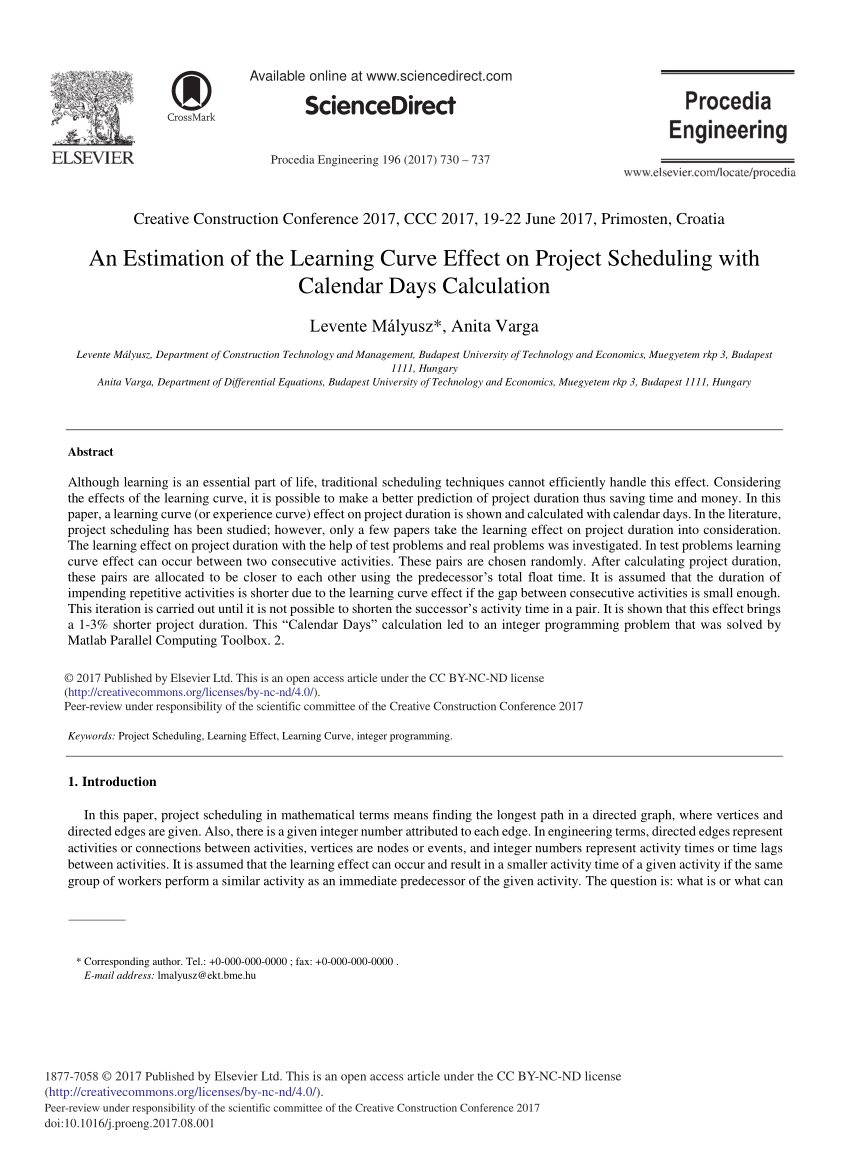  PDF An Estimation Of The Learning Curve Effect On Project Scheduling 