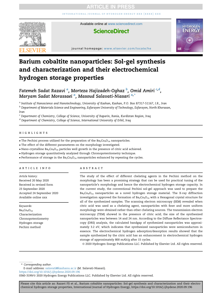 PDF Barium cobaltite nanoparticles Sol gel synthesis and  