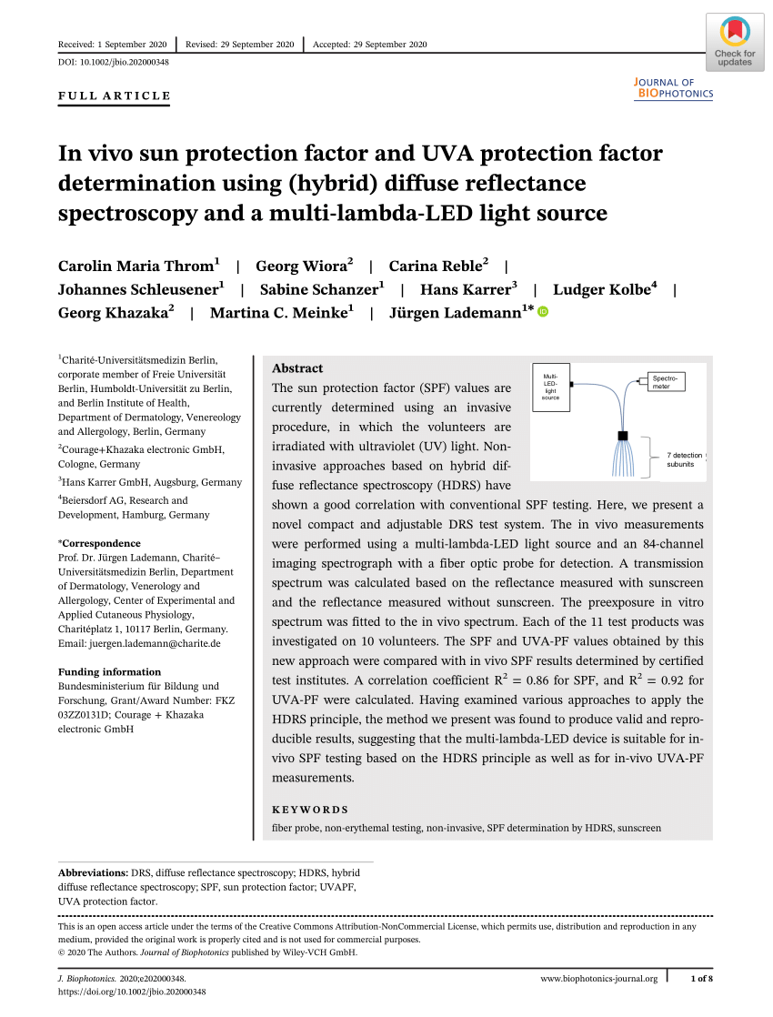 PDF] Hybrid Diffuse Reflectance Spectroscopy: Non-Erythemal in vivo Testing  of Sun Protection Factor