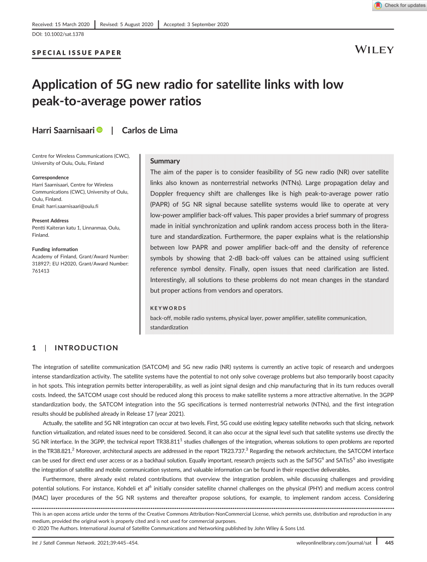 PDF) Application of 5G new radio for satellite links with low  peak‐to‐average power ratios