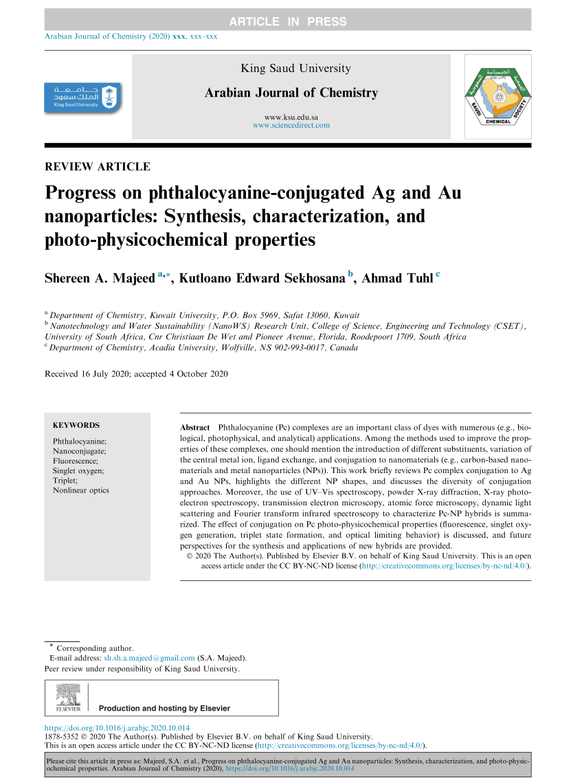 PDF) Progress on phthalocyanine-conjugated Ag and Au nanoparticles 