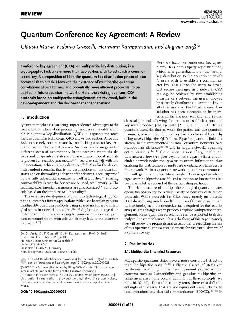 (PDF) Quantum Conference Key Agreement A Review