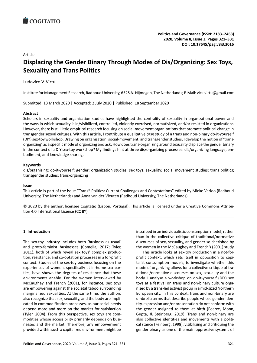 PDF) Displacing the Gender Binary Through Modes of Dis/Organizing: Sex Toys,  Sexuality and Trans Politics