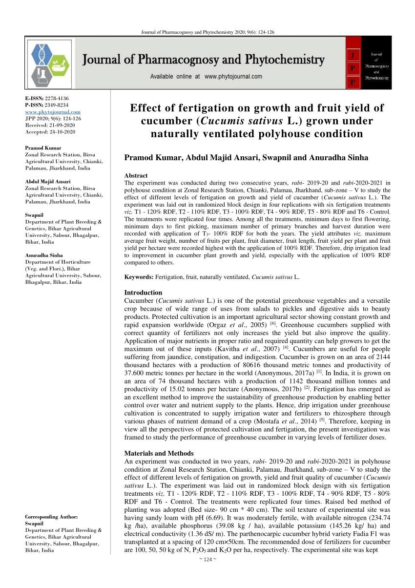 Pdf Effect Of Fertigation On Growth And Fruit Yield Of Cucumber