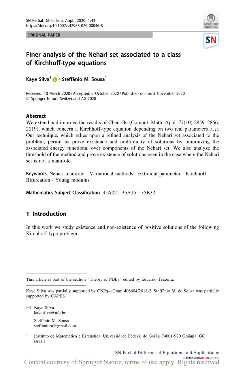 Finer Analysis Of The Nehari Set Associated To A Class Of Kirchhoff Type Equations Request Pdf