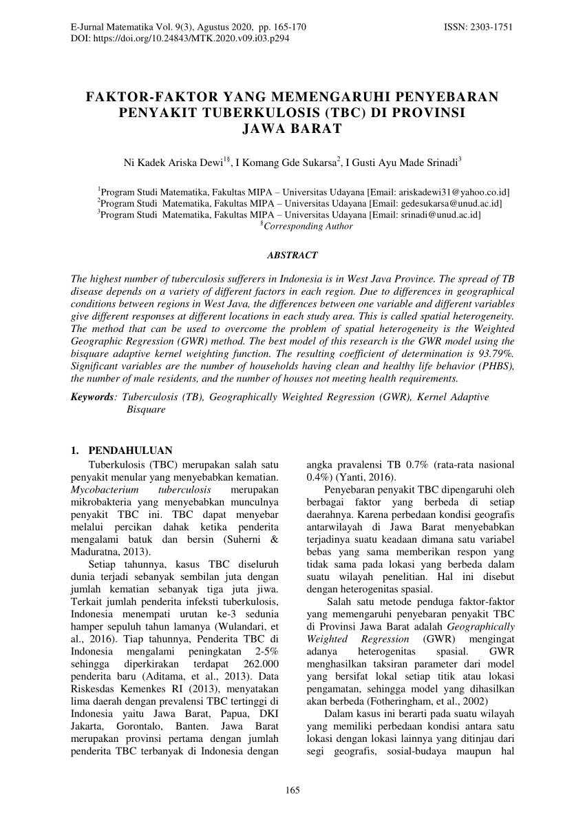 Pdf Faktor Faktor Yang Memengaruhi Penyebaran Penyakit Tuberkulosis Tbc Di Provinsi Jawa Barat 4177