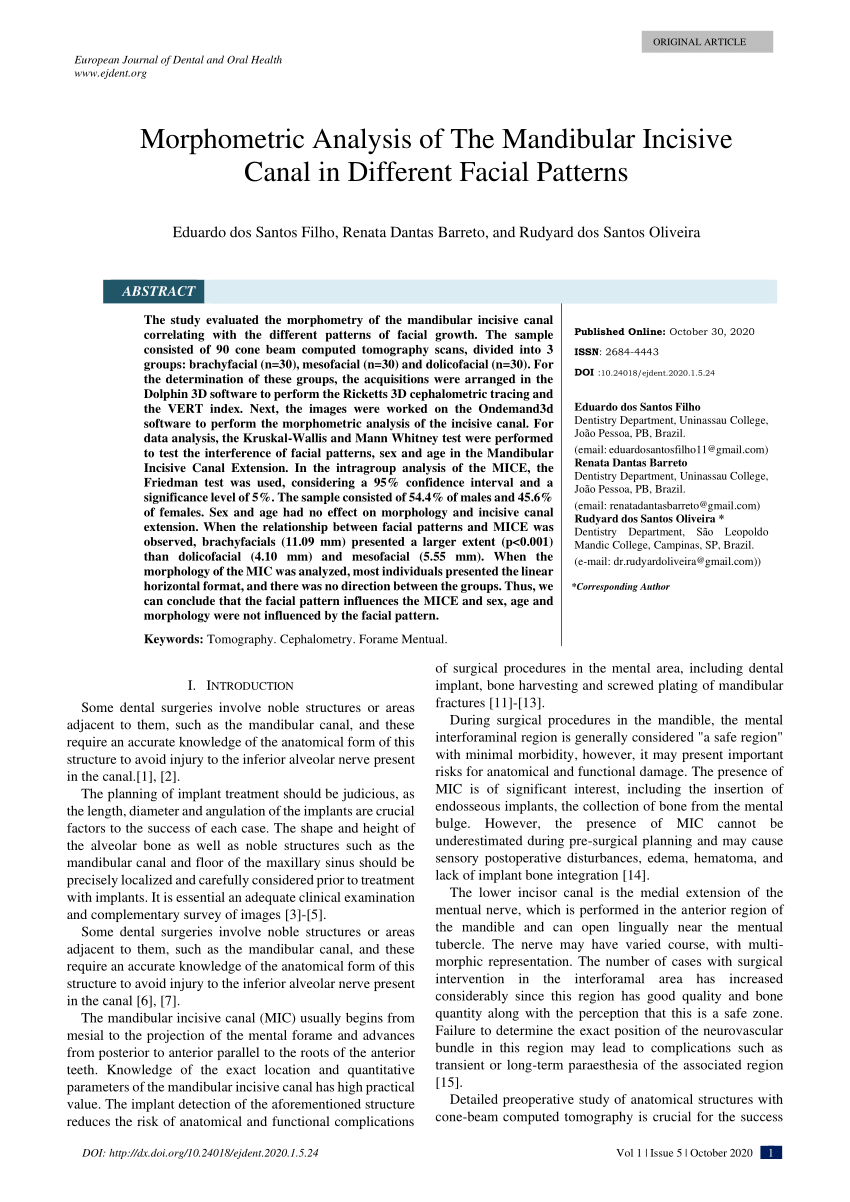 Pdf Morphometric Analysis Of The Mandibular Incisive Canal In Different Facial Patterns 6497