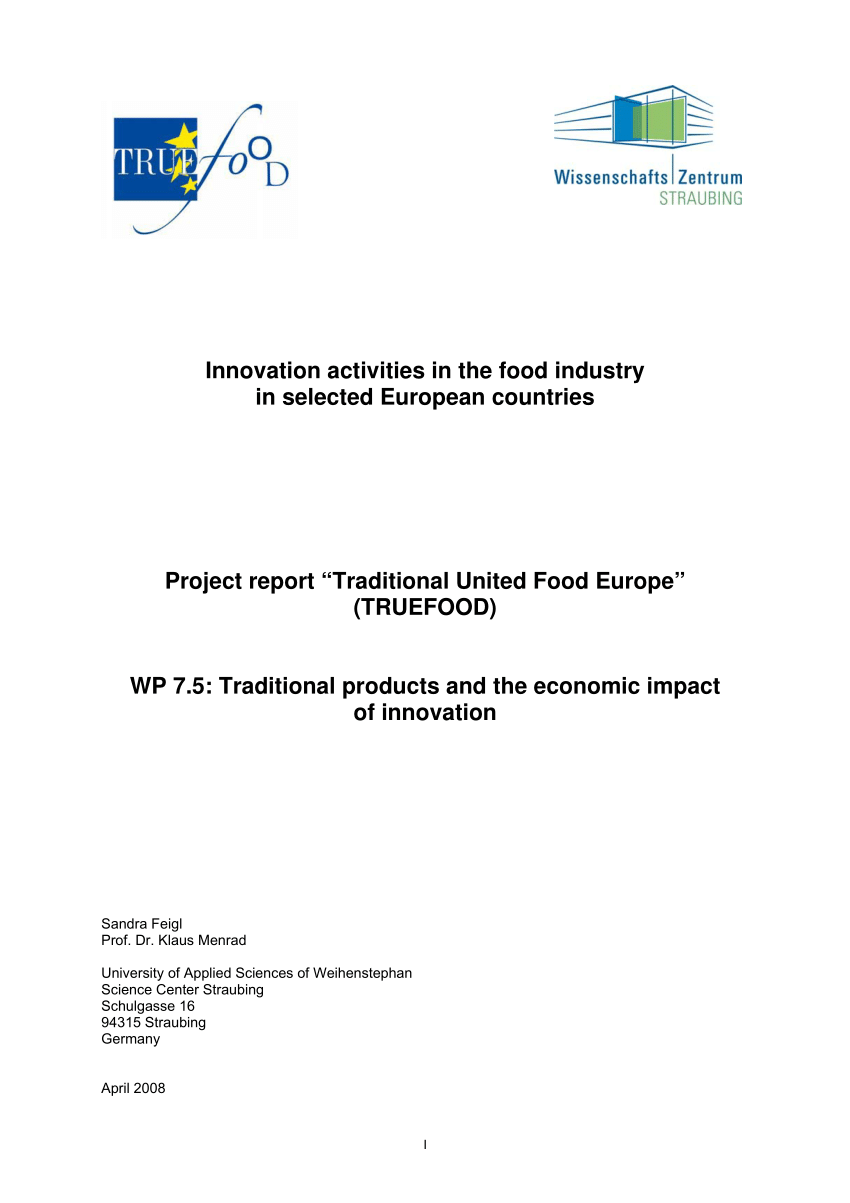 Pdf Innovation Activities In The Food Industry In Selected European Countries Project Report Traditional United Food Europe Truefood