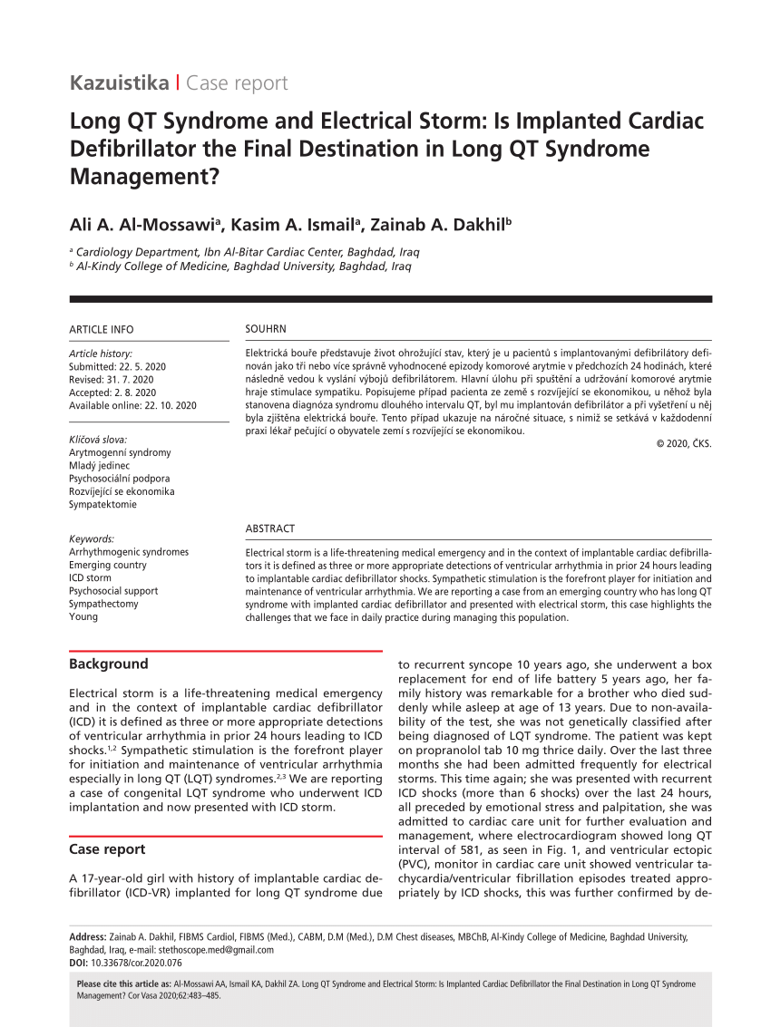 Pdf Long Qt Syndrome And Electrical Storm Is Implanted Cardiac Defibrillator The Final Destination In Long Qt Syndrome Management