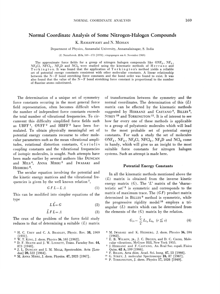 Pdf Normal Coordinate Analysis Of Some Nitrogen Halogen Compounds