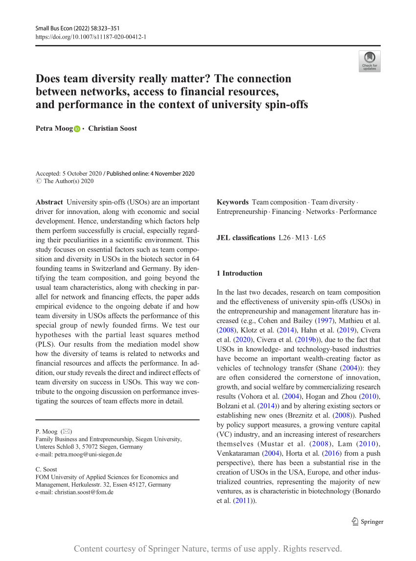 dress Infect Shrug shoulders PDF) Does team diversity really matter? The connection between networks,  access to financial resources, and performance in the context of university  spin-offs