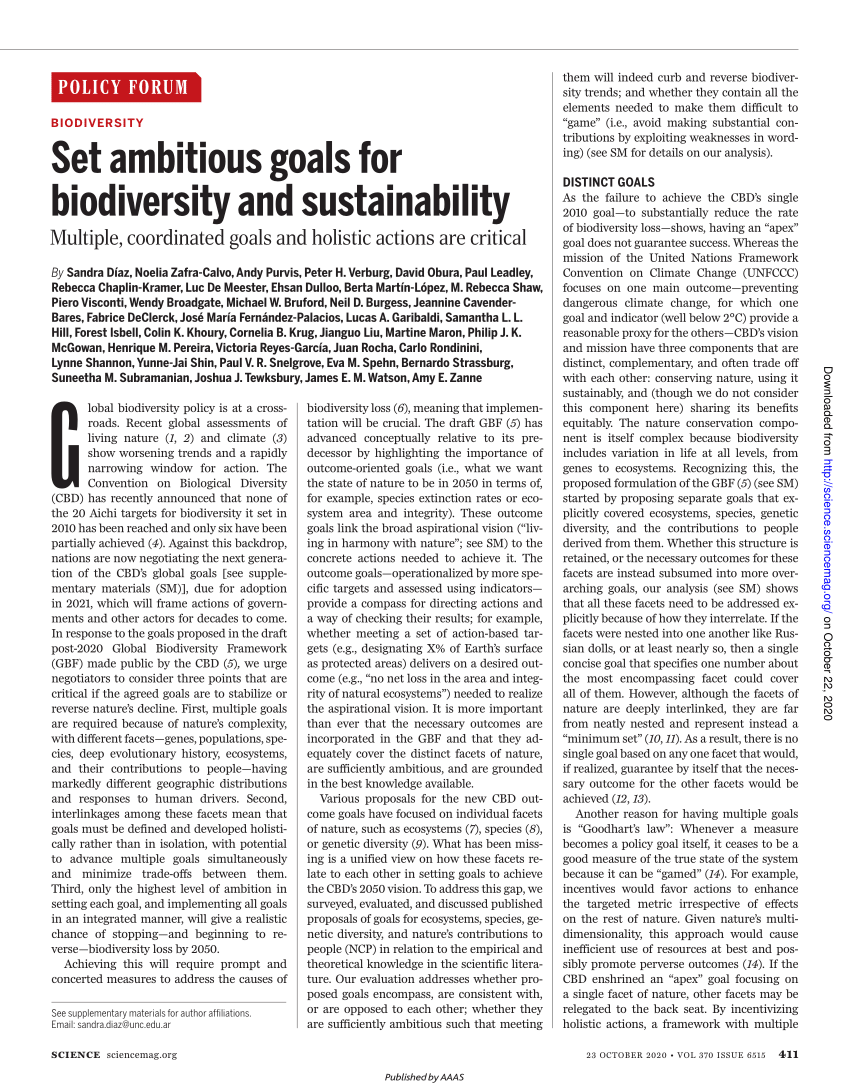 PDF) Set ambitious goals for biodiversity and sustainability