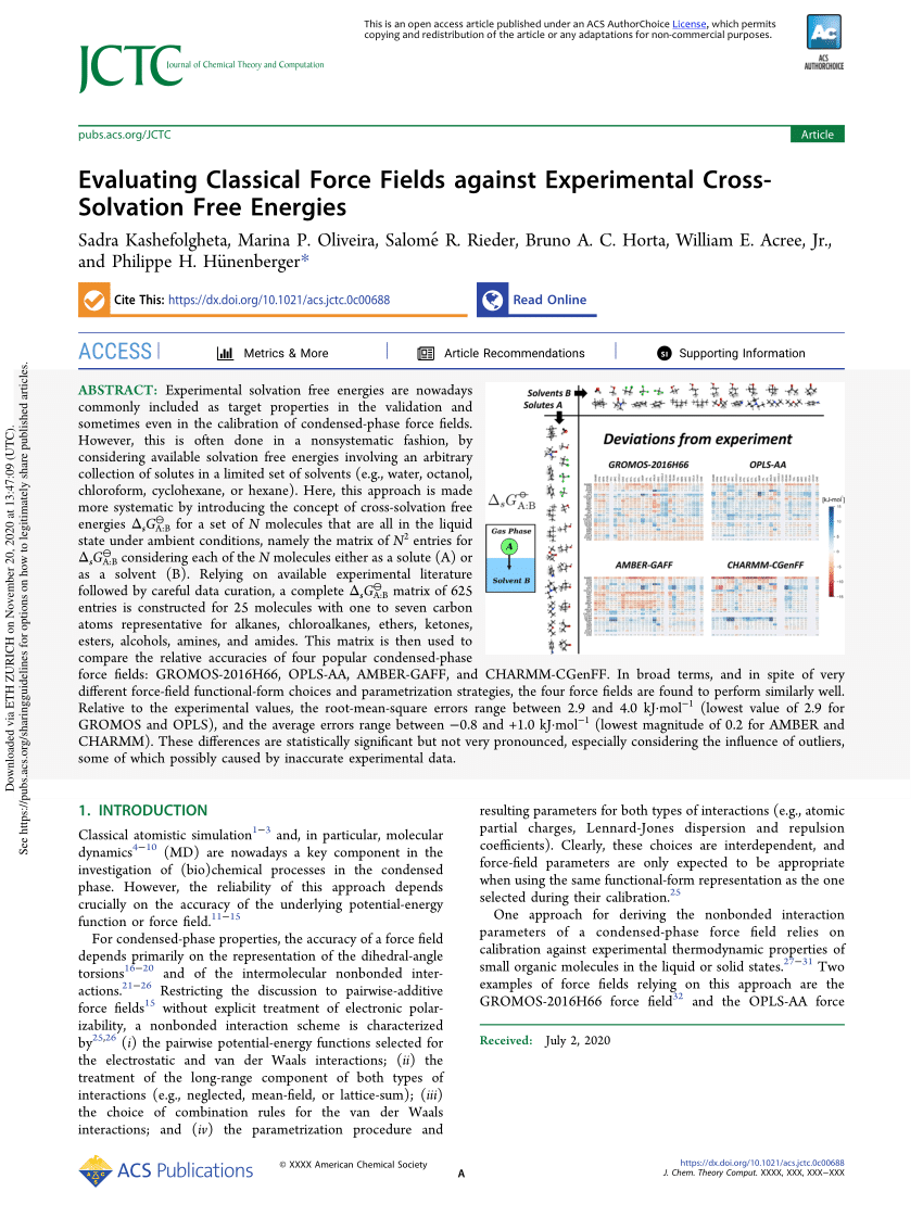 Pdf Evaluating Classical Force Fields Against Experimental Cross Solvation Free Energies