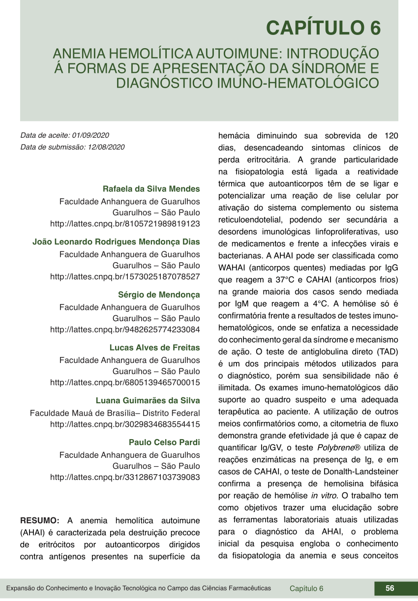 Pdf Anemia HemolÍtica Autoimune IntroduÇÃo Á Formas De ApresentaÇÃo Da SÍndrome E DiagnÓstico 5470