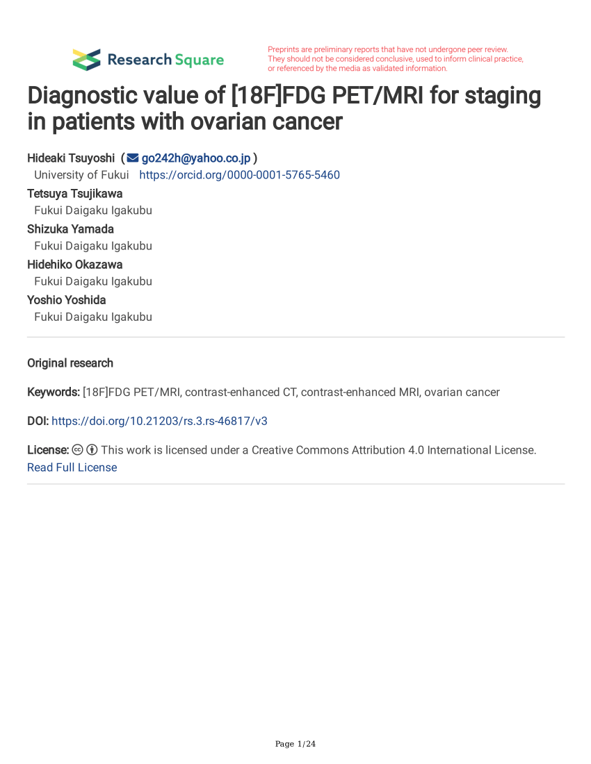 PDF) Diagnostic value of [18F]FDG PET/MRI for staging in patients 