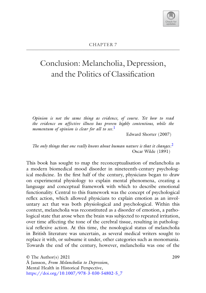 Pdf Conclusion Melancholia Depression And The Politics Of Classification