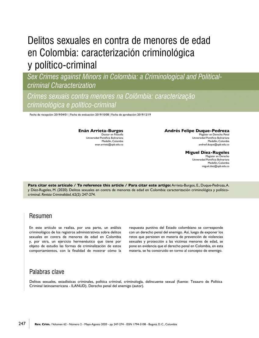 Pdf Delitos Sexuales En Contra De Menores De Edad En Colombia Caracterización Criminológica Y 7759