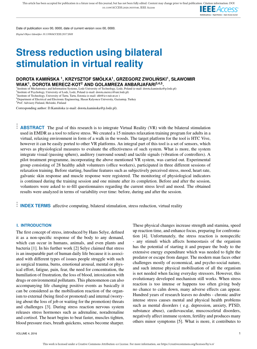 PDF) Stress Reduction Using Bilateral Stimulation in Virtual Reality