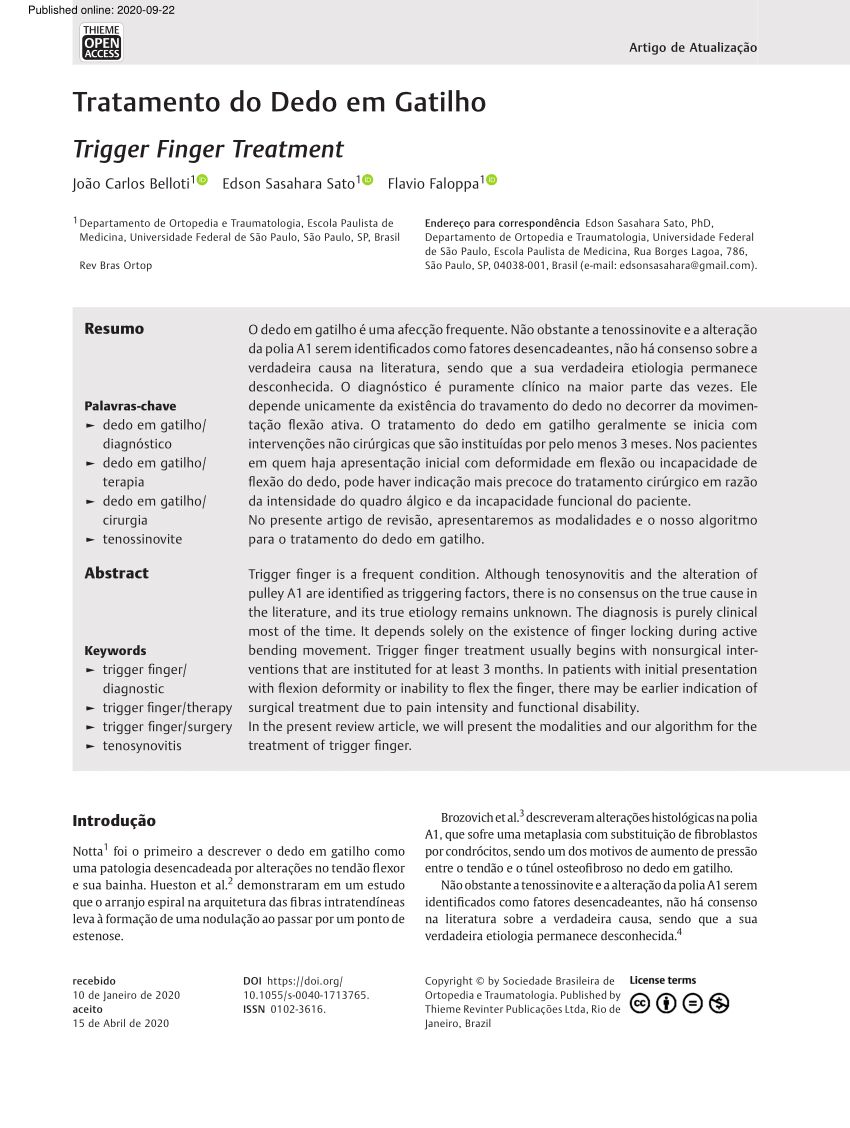 Revista Brasileira de Ortopedia - Tratamento do Dedo em Gatilho