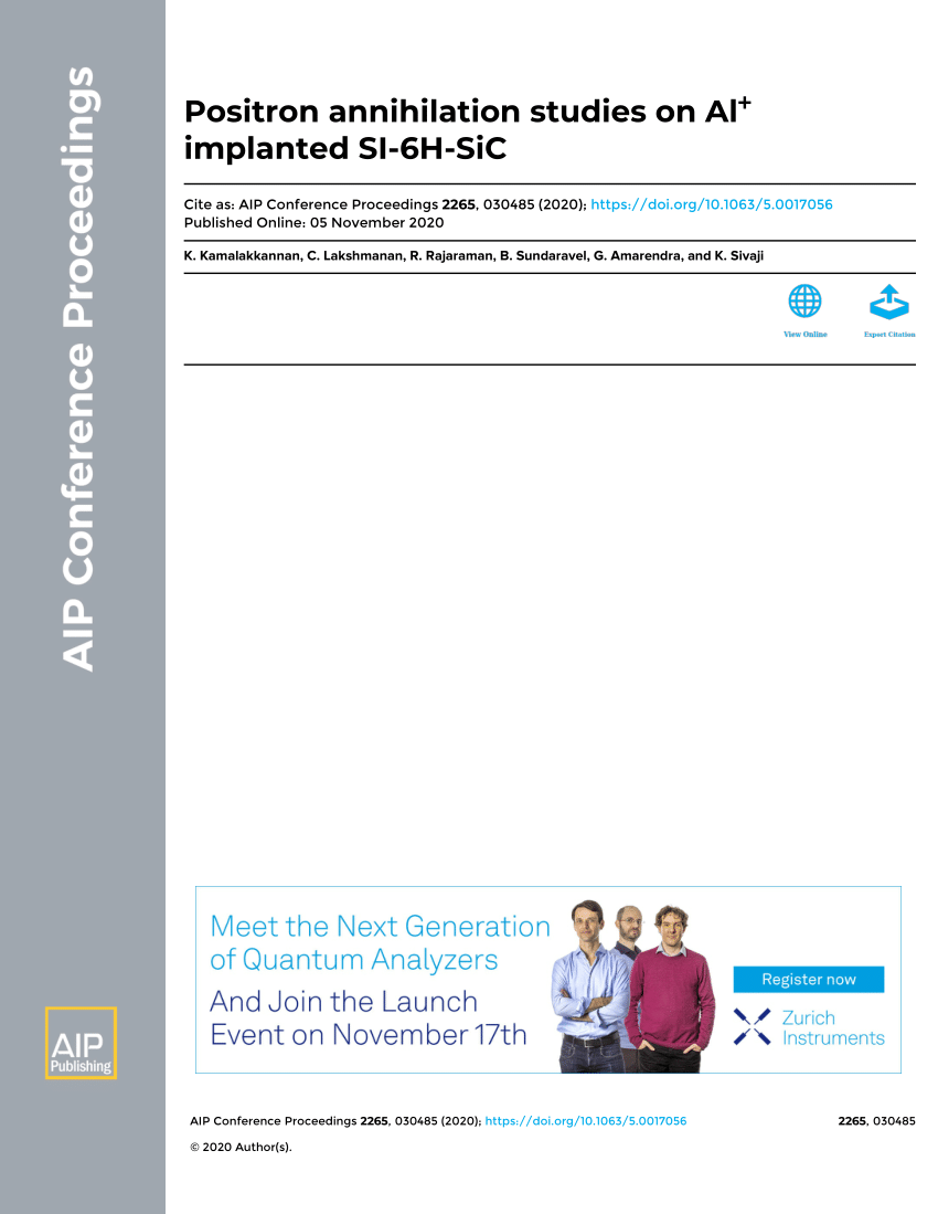 Pdf Positron Annihilation Studies On Al Implanted Si 6h Sic