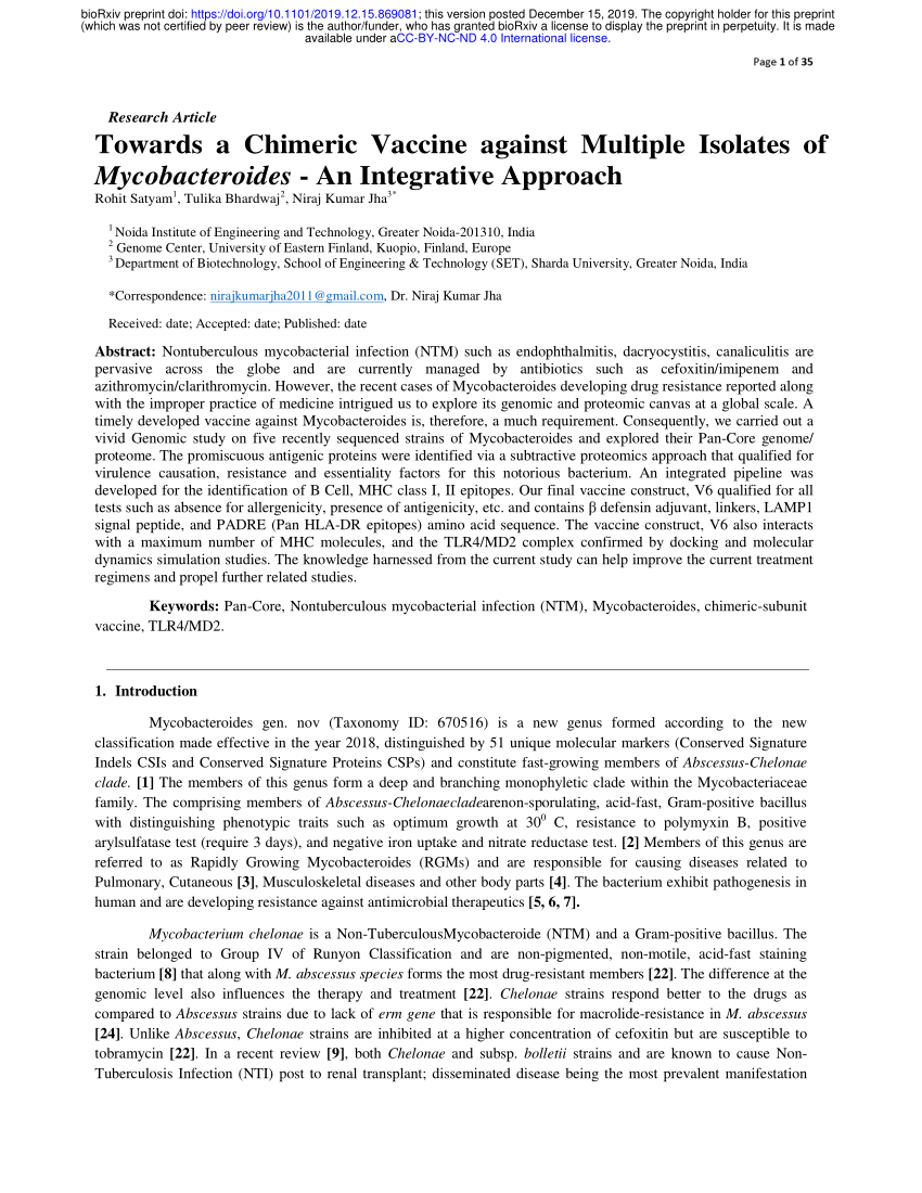 PDF) Towards a Chimeric Vaccine against Multiple Isolates of  Mycobacteroides - An Integrative Approach