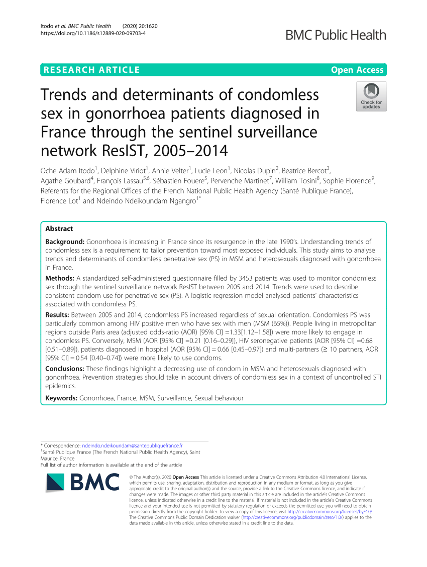 PDF) Trends and determinants of condomless sex in gonorrhoea patients diagnosed in France through the sentinel surveillance network ResIST, 2005–2014