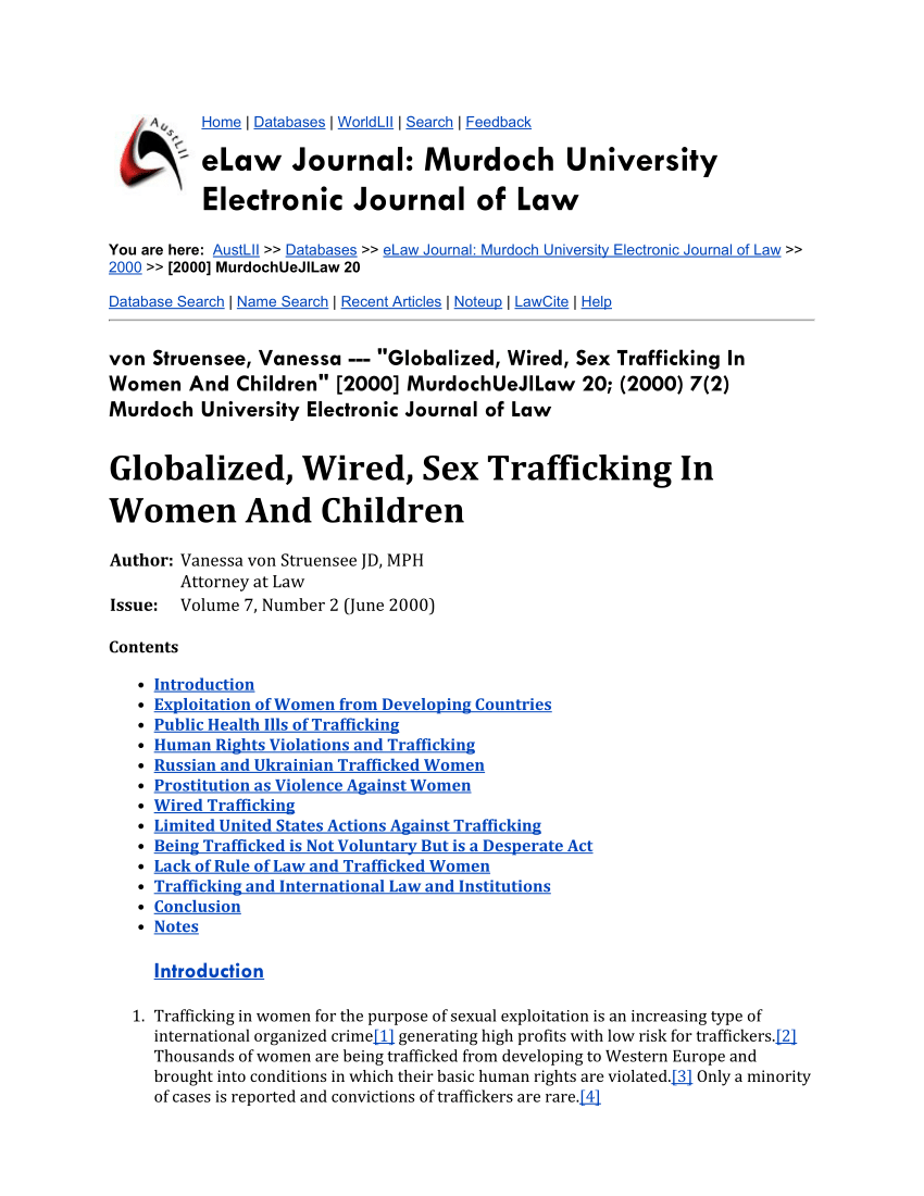 PDF) Globalized, Wired, Sex Trafficking In Women And Children