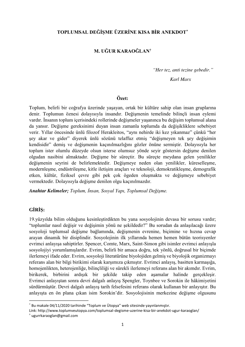 Pdf Toplumsal Degisme Uzerine Kisa Bir Anekdot